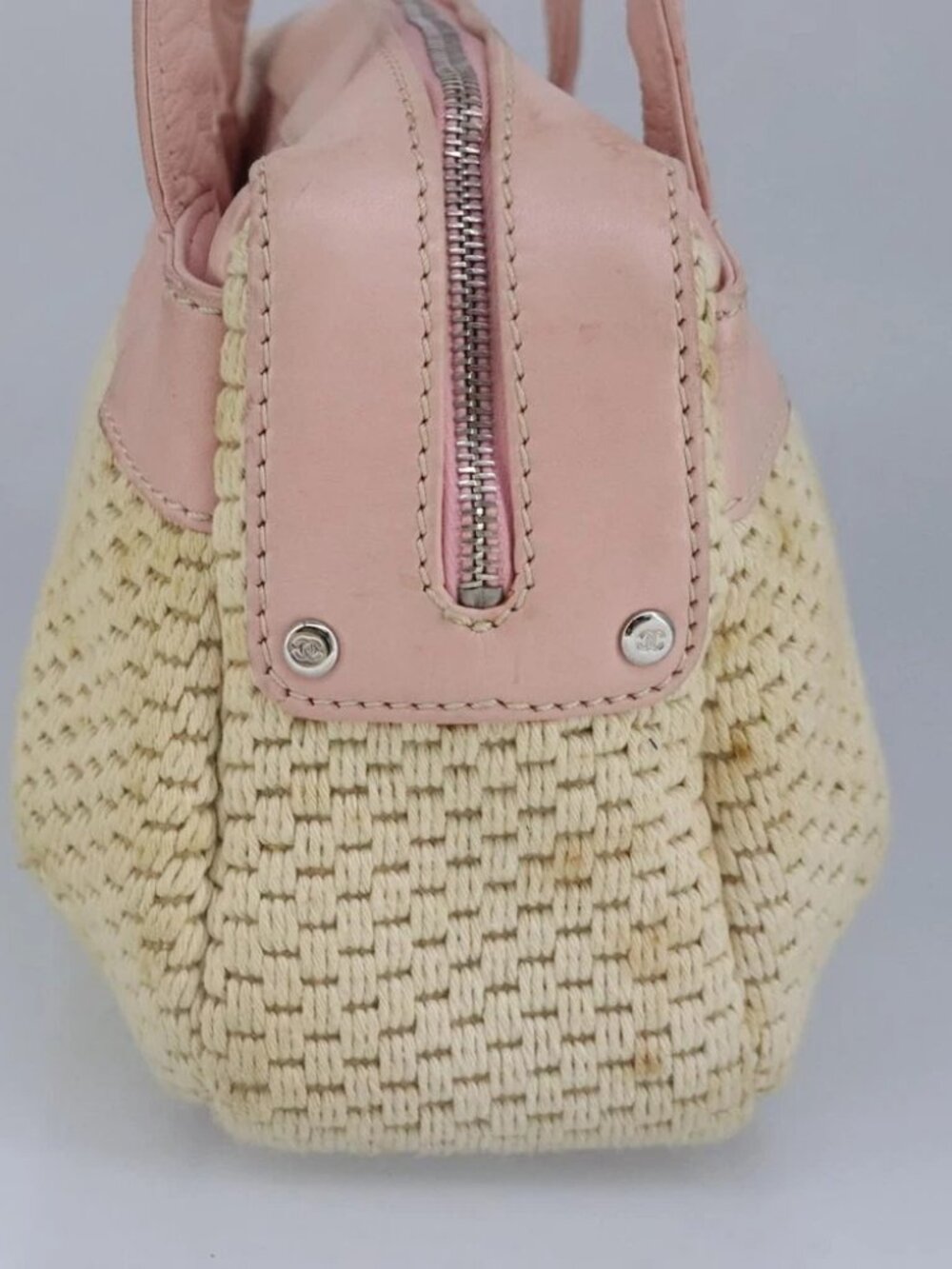 CHANEL Hand Bag Canvas Leather Pink Silver CC Auth - Picture 5 of 16
